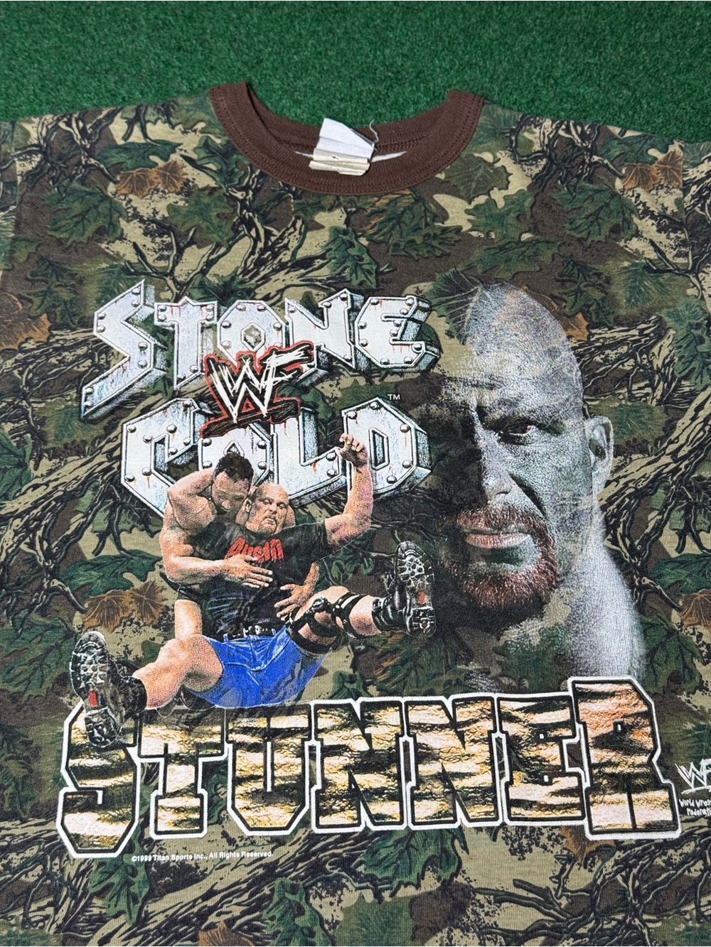 Vintage 90s WWF Stone Cold Steve Austin Stunner T-shirt, Camo Kids (Youth XL)